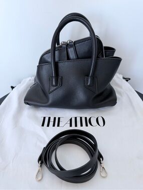 THE ATTICO La Passeggiata Mini Black Satchel Top Handle Bag w/ Detachable Strap